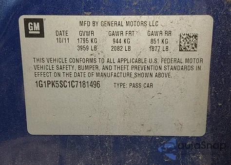 2012 Chevrolet Cruze Eco from USA, damaged, VIN 1G1PK5SC1C7181496